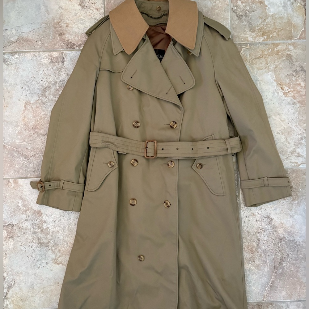 Saint Laurie Vintage Business Trench Coat Tan Removable Collar Liner 40 Rare